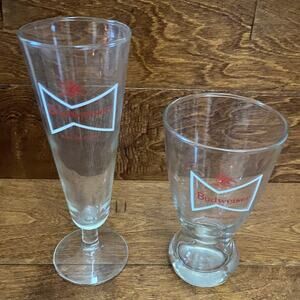 BUDWEISER Vintage Bowtie Logo Pilsner Beer Glass Set of 2 Bar Drinkware